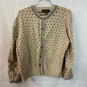 Vtg Eddie Bauer Womens Wool Nylon Cardigan Sweater L All Over Design Expedition